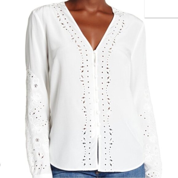 VERONICA BEARD Barth Embroidered Silk Blouse - Picture 1 of 10